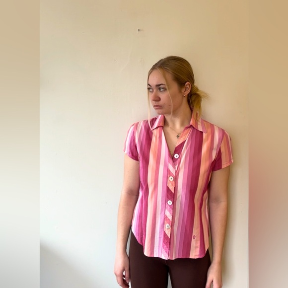 Stripped Pink, Shell Button, Womens Top - Picture 1 of 4
